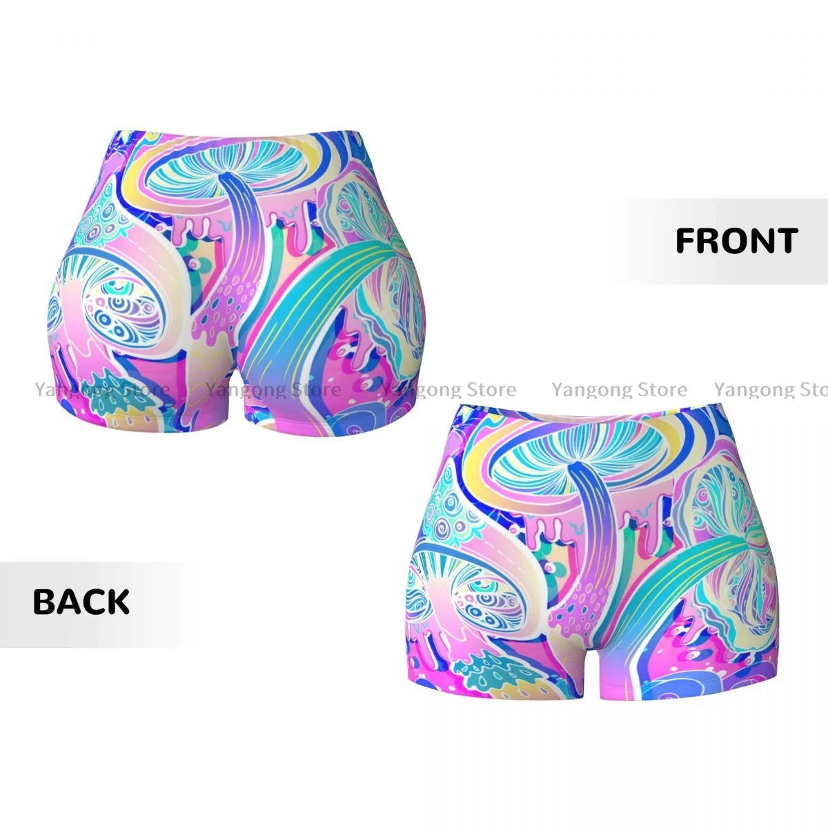 Women's Yoga Shorts Magic Mushrooms 60s Hippie Art Scrunch Booty Butt Lifting Comfort Fitness Gym