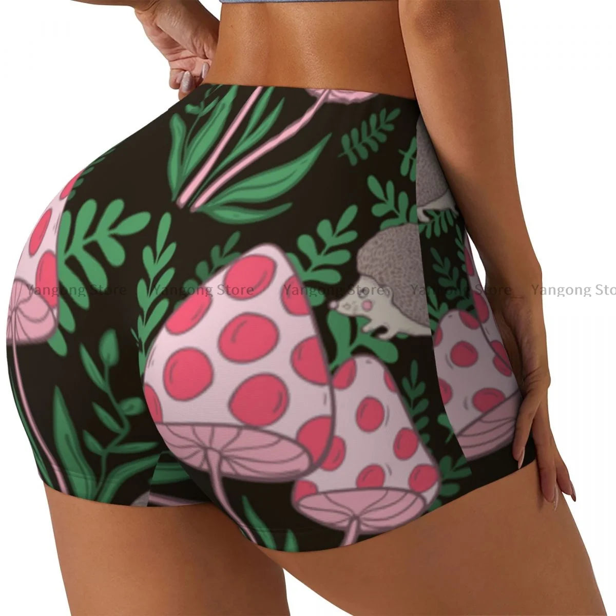 Women's Yoga Shorts Magic Mushrooms 60s Hippie Art Scrunch Booty Butt Lifting Comfort Fitness Gym