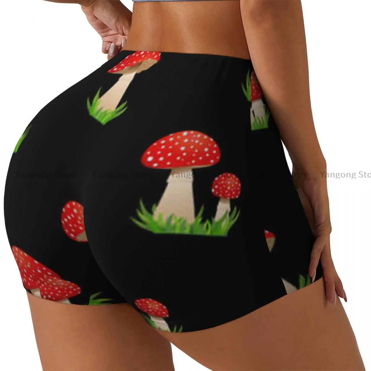 Women's Yoga Shorts Magic Mushrooms 60s Hippie Art Scrunch Booty Butt Lifting Comfort Fitness Gym