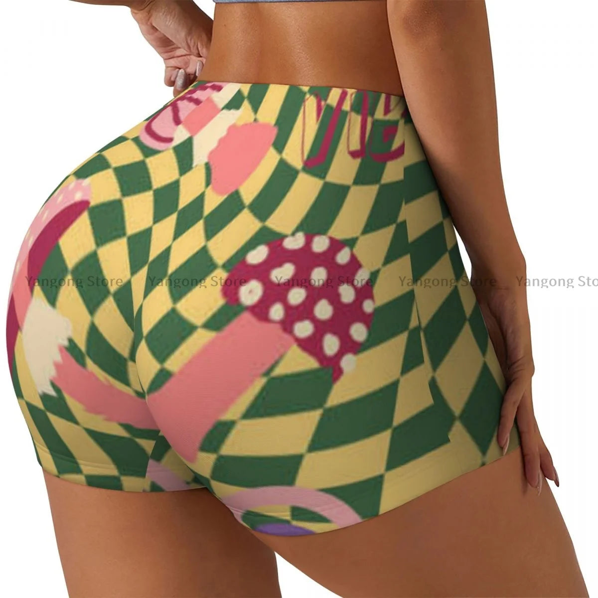 Women's Yoga Shorts Magic Mushrooms 60s Hippie Art Scrunch Booty Butt Lifting Comfort Fitness Gym